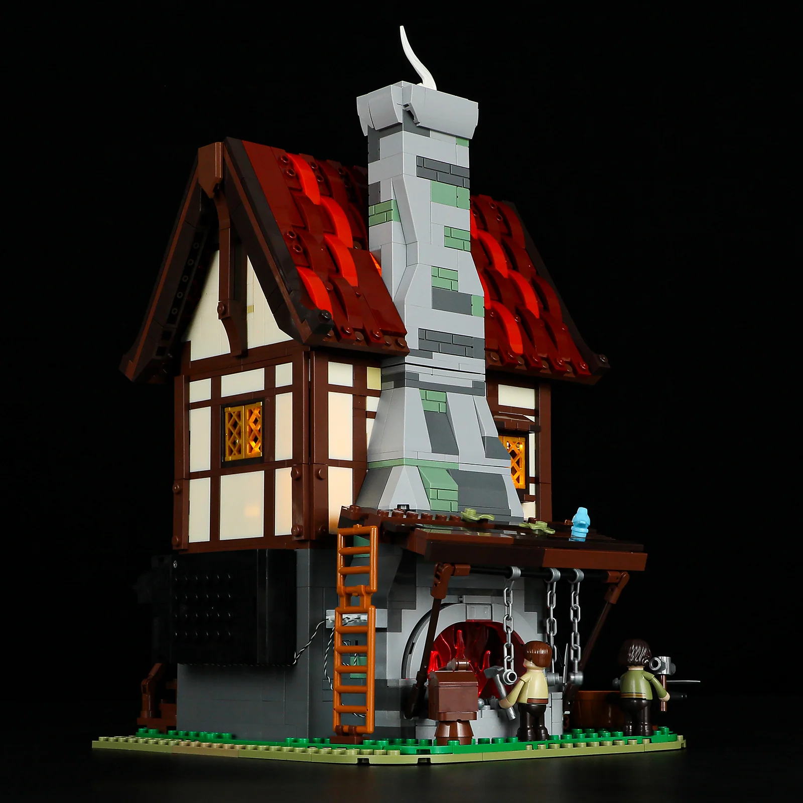 Forge House 1595-Piece Medieval Workshop Building Set with Lights