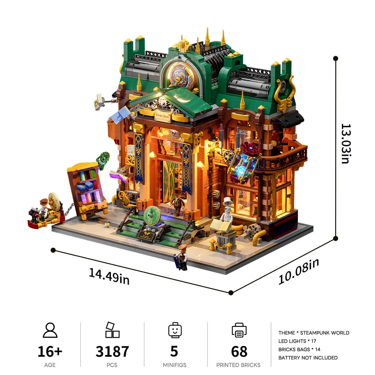 Steampunk Time Rift Library Build Set with 17 LED Lights