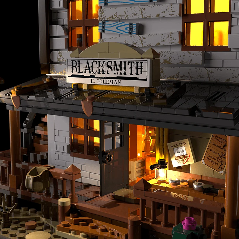 Old West Blacksmith Workshop Building Set with Forge Fire Lighting