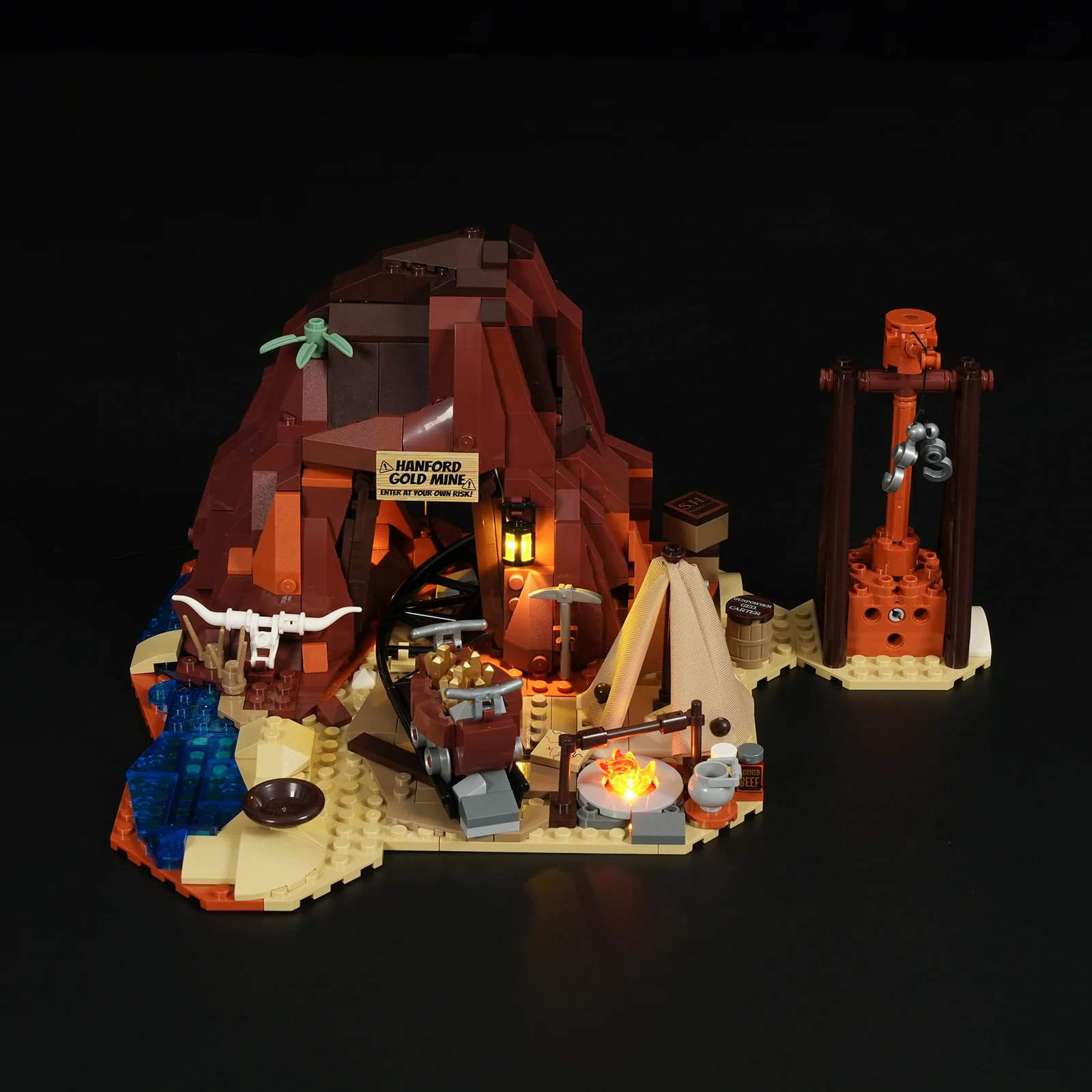 Old West Gold Mine Building Set with Camp Lighting