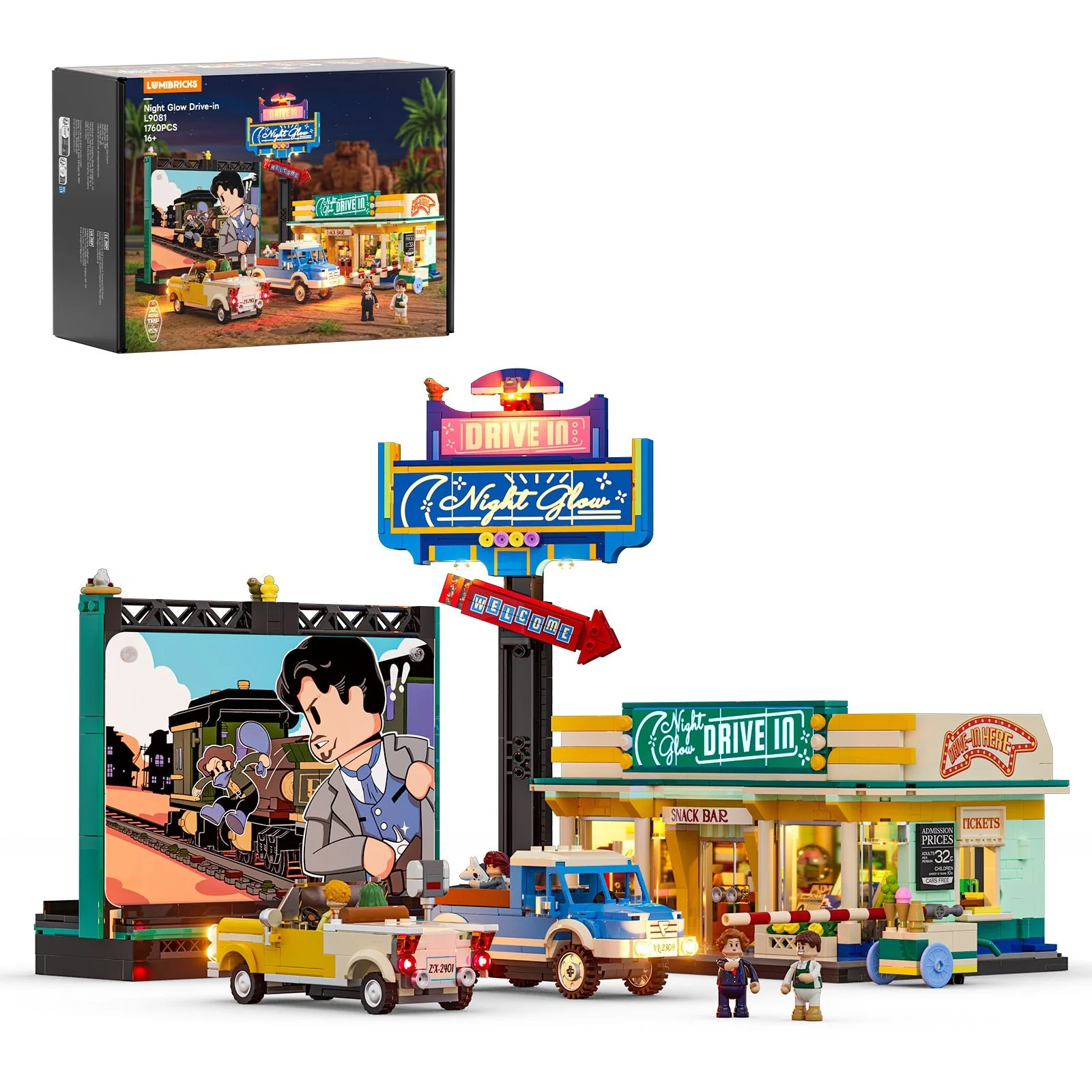 Night Glow Drive-in Retro Theater Light Building Set