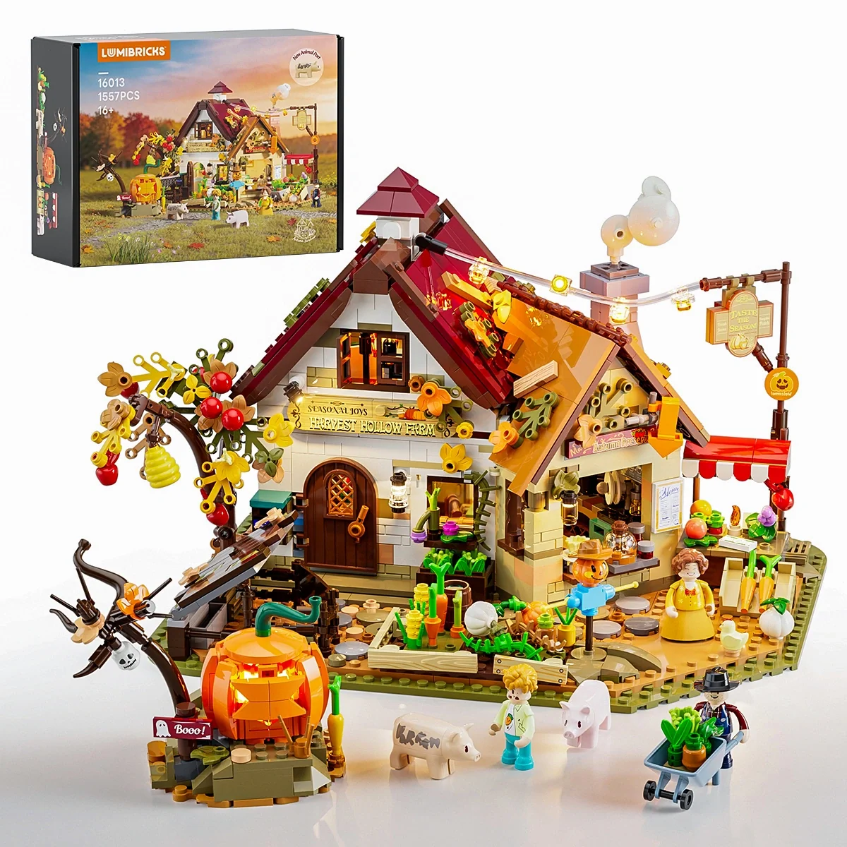 Autumn Farmhouse Halloween Building Set with 12 LED Lights