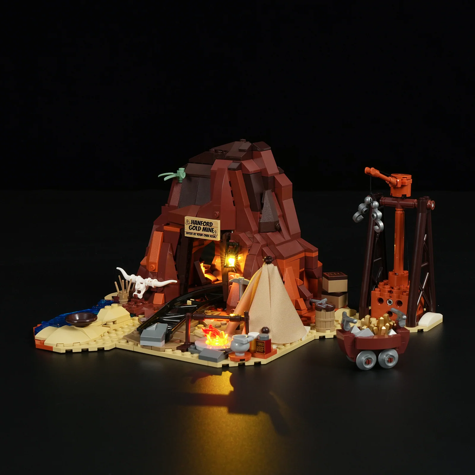 Old West Gold Mine Building Set with Camp Lighting