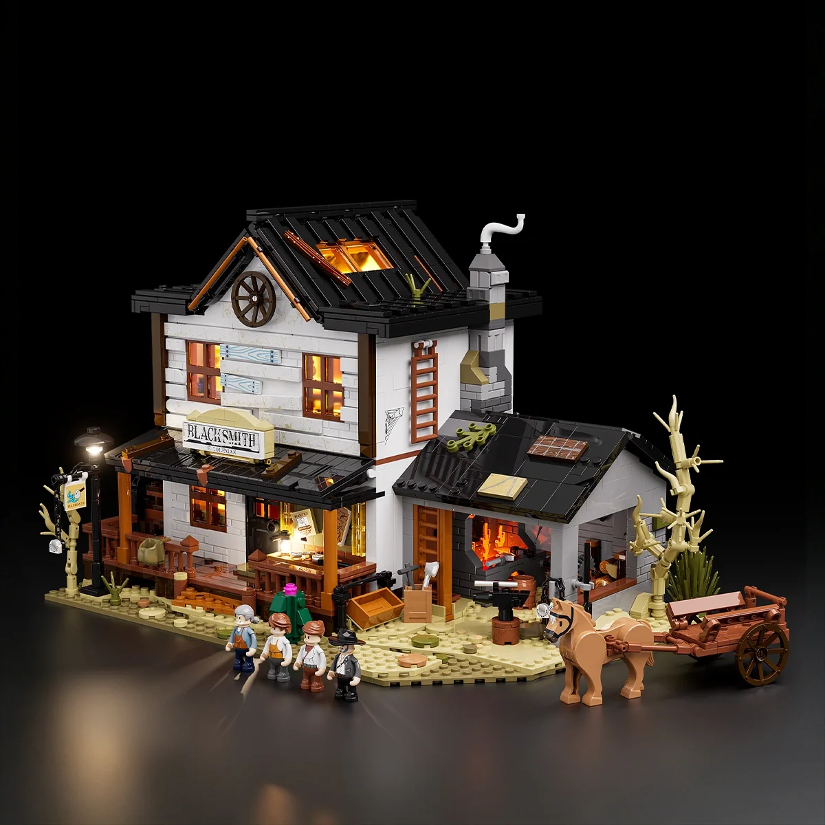 Old West Blacksmith Workshop Building Set with Forge Fire Lighting