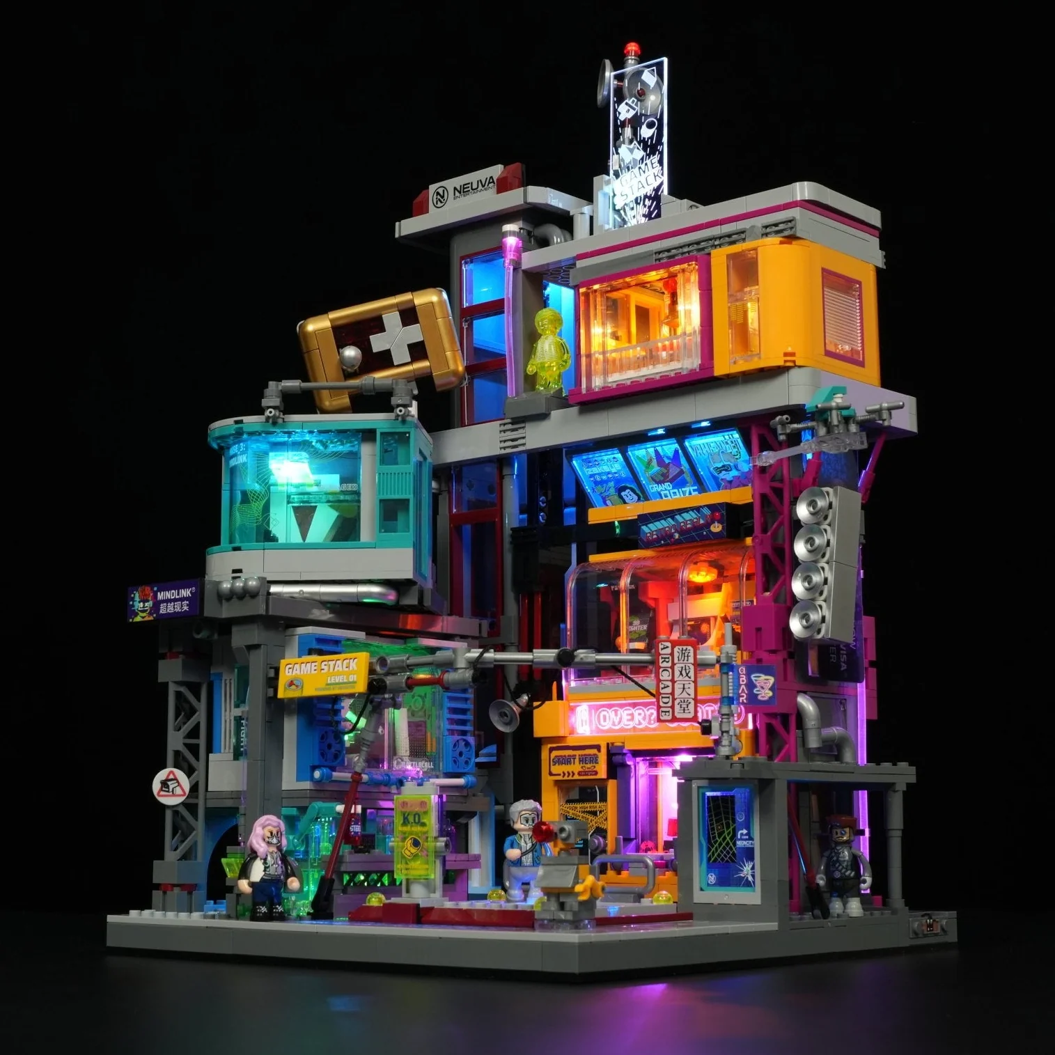 Game Stack L9095 Cyberpunk Entertainment District Building Set with Neon Lights