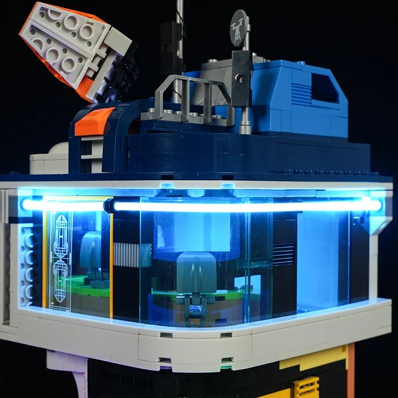 Floating Train Station Cyberpunk Building Set with LED Lights
