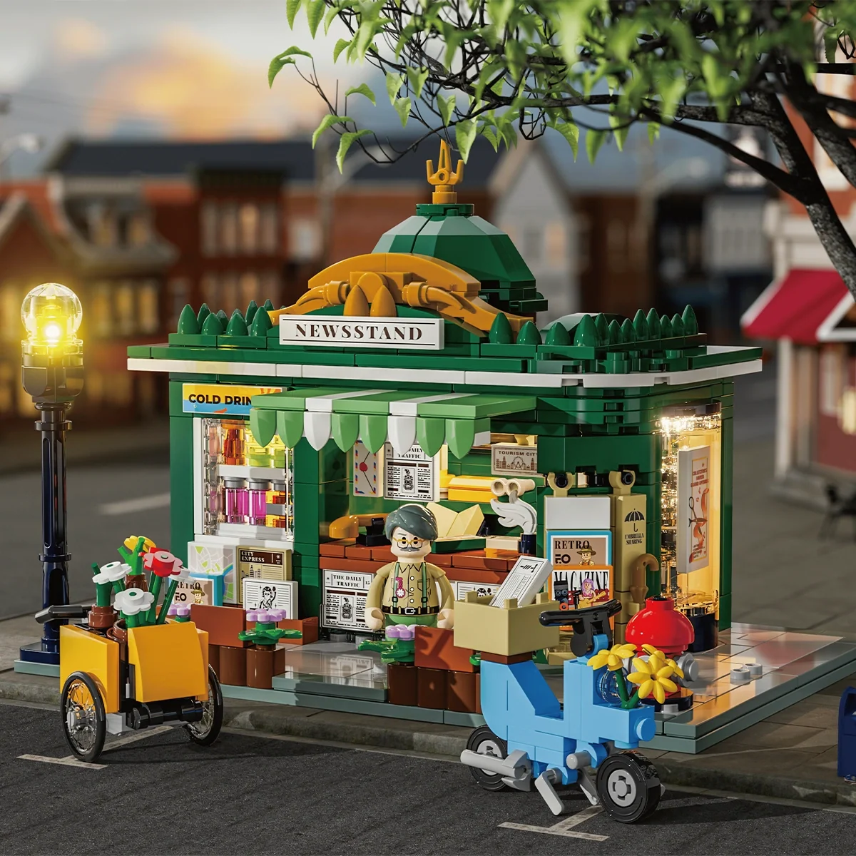 Lumibricks Newsstand Corner Kiosk Building Set with Lights