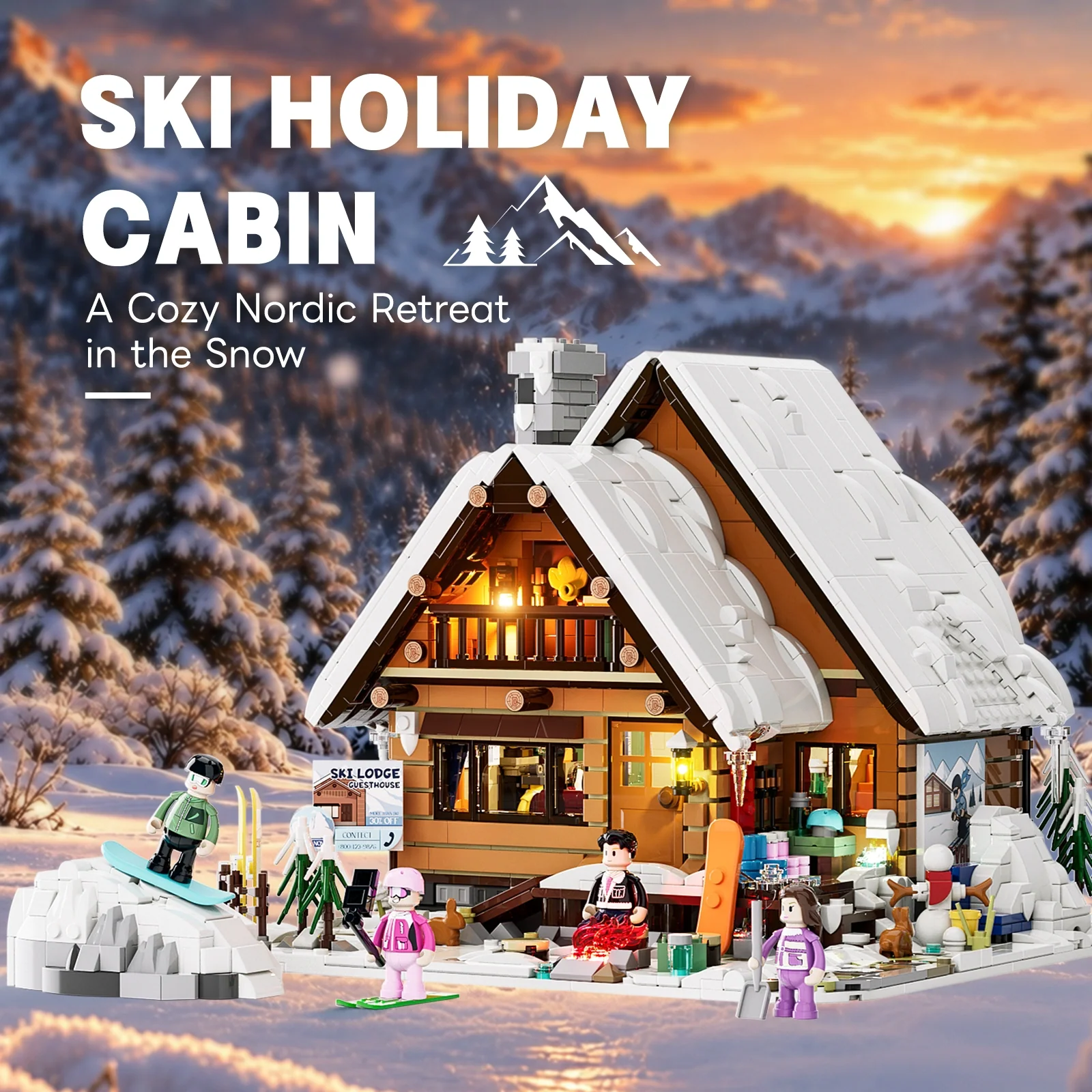 Ski Lodge 2187-Piece Winter Retreat Building Set with Lighting Kit