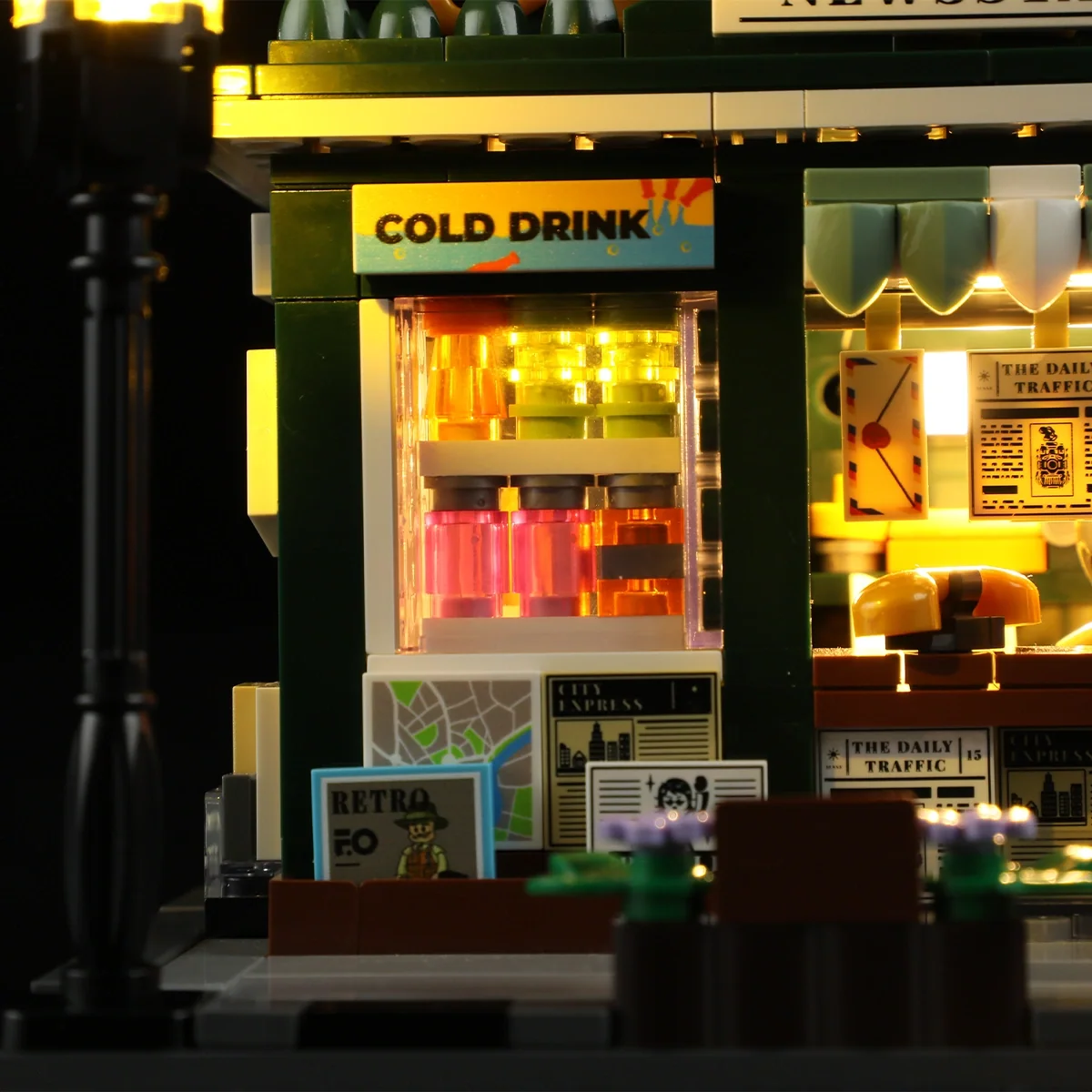 Lumibricks Newsstand Corner Kiosk Building Set with Lights