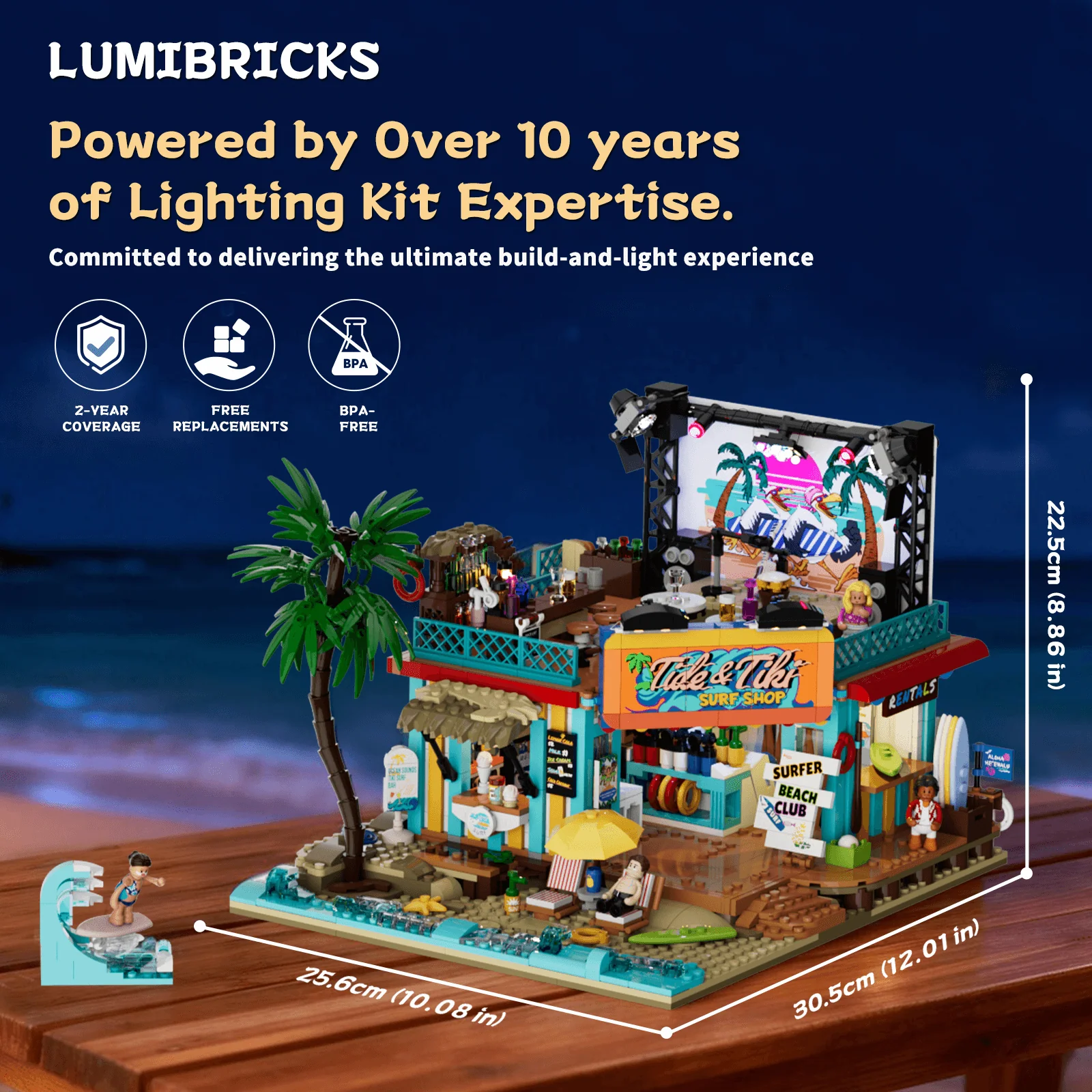 Lumibricks Surf Shop Beach Building Set with Stage and Lights
