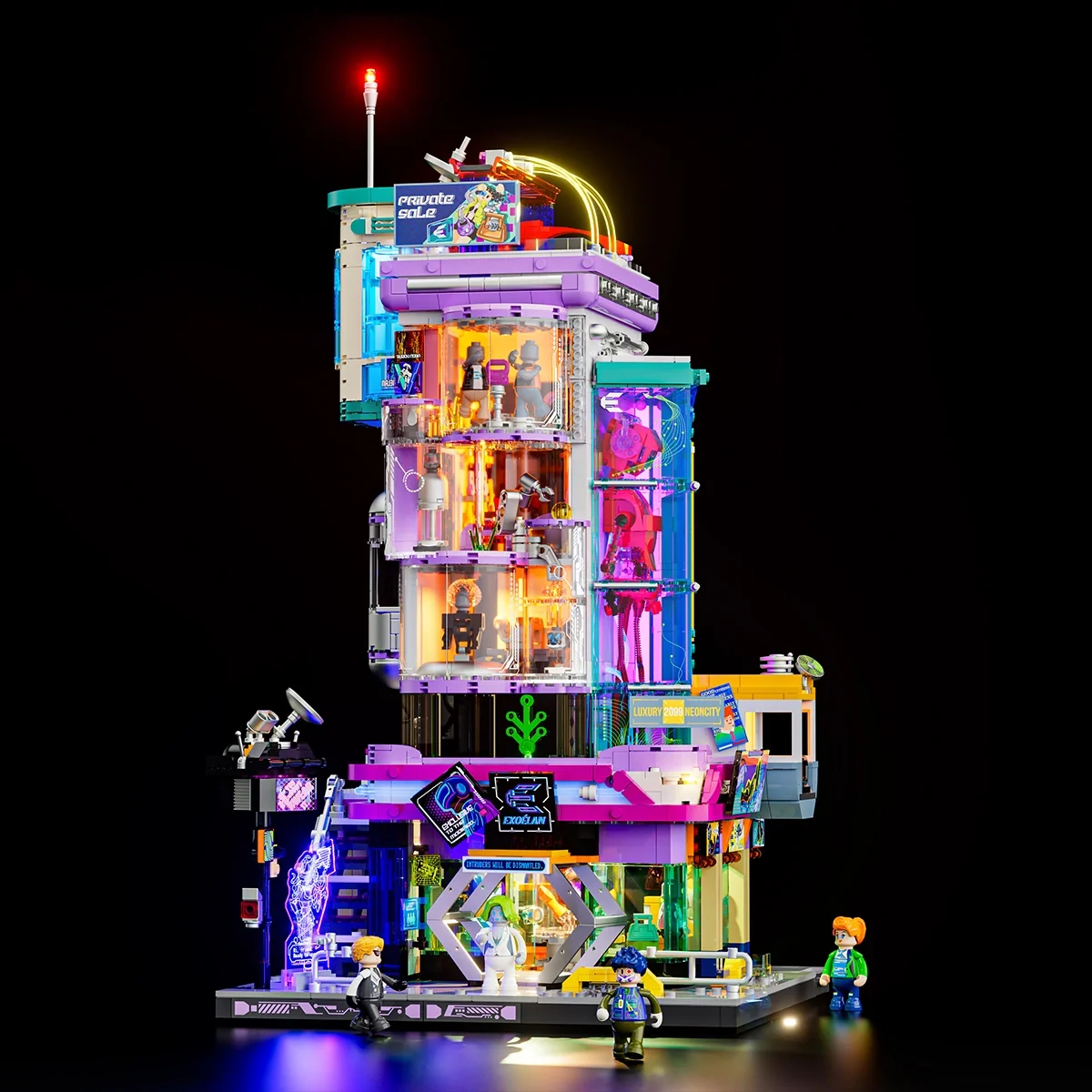 Cyber Couture Galleria Cyberpunk Lighted Building Set with Rooftop Runway