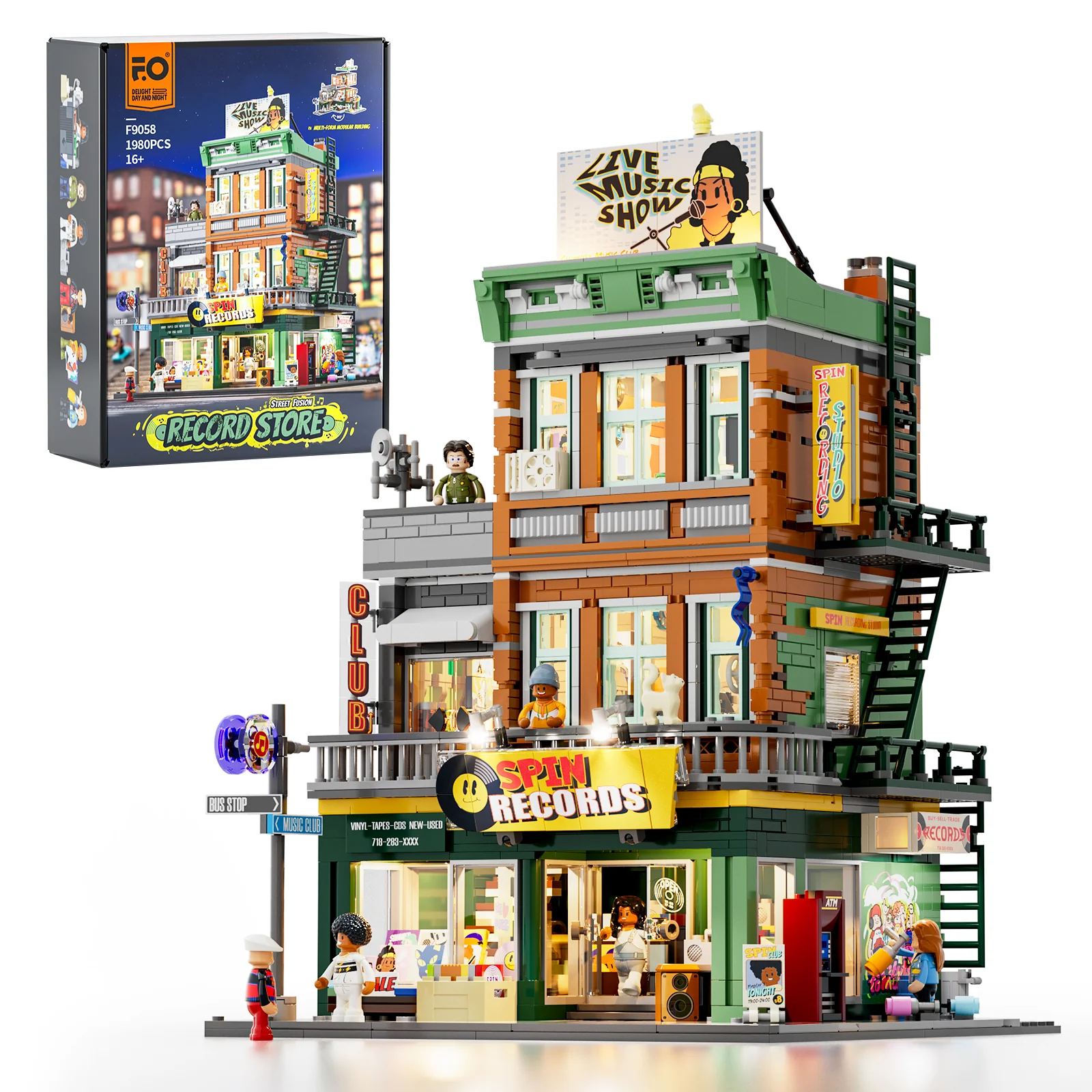 Record Store Building Set with 90s Hip-Hop Street Style