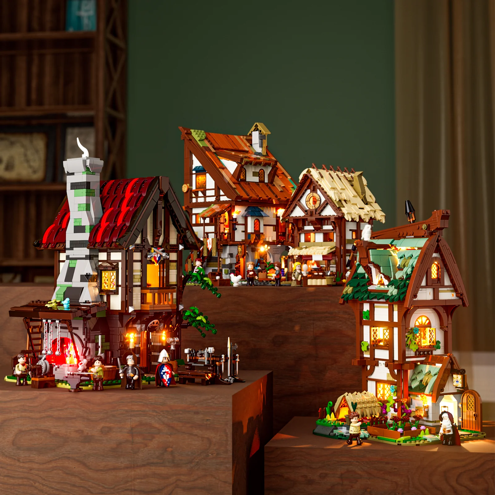 Forge House 1595-Piece Medieval Workshop Building Set with Lights