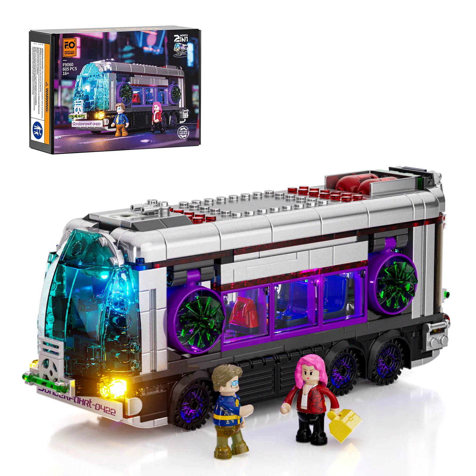 Future Bus Cyberpunk Building Set with Neon Lights