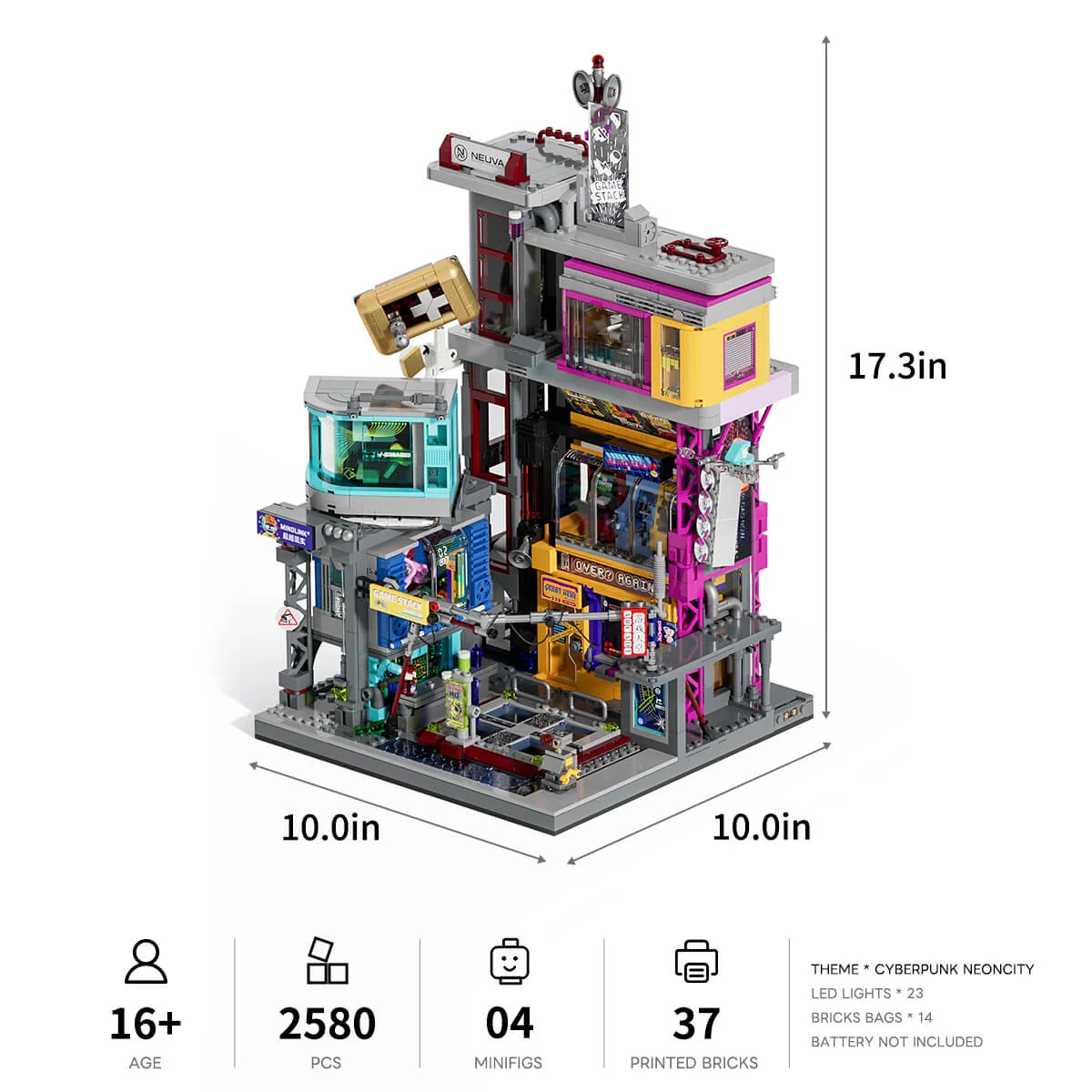 Game Stack L9095 Cyberpunk Entertainment District Building Set with Neon Lights