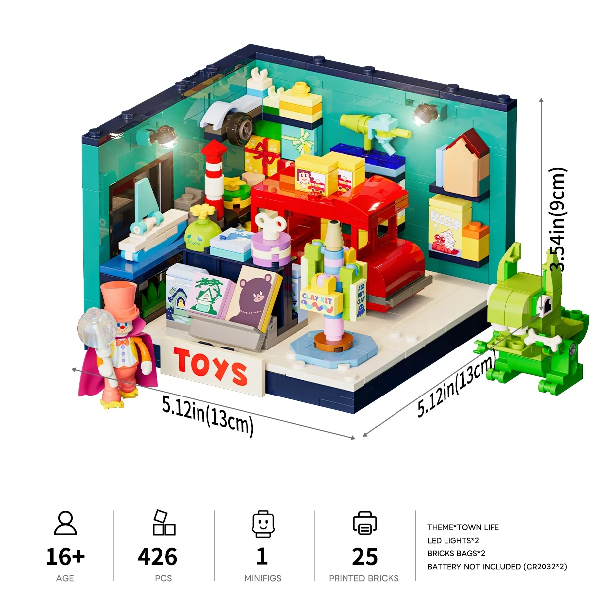 Toy Store Box 16 x 16 Two-Story Building Set with Lights