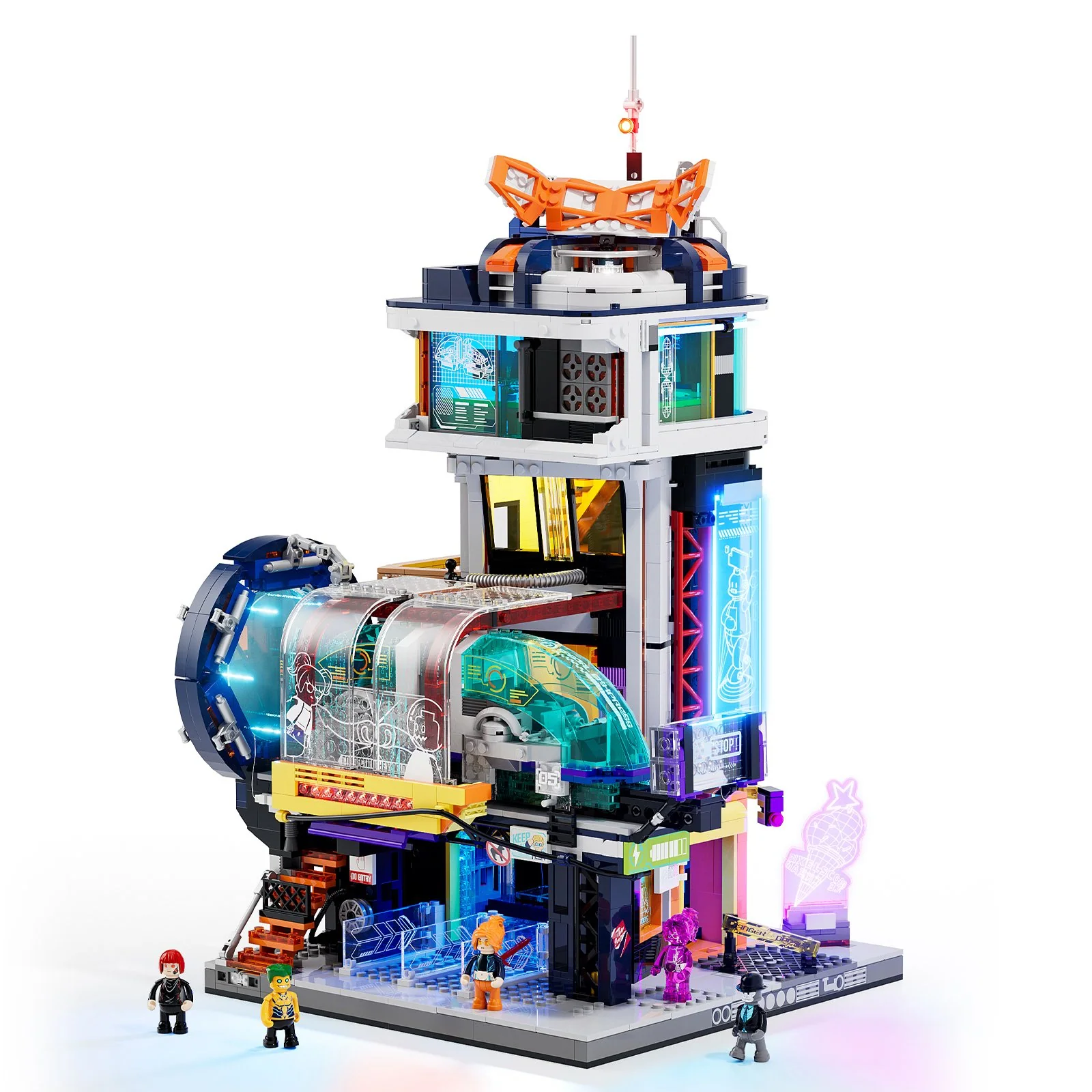 Floating Train Station Cyberpunk Building Set with LED Lights