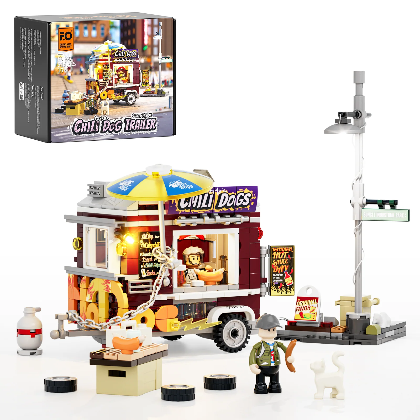 Chili Dog Trailer Building Set with 90s Street Food Scene