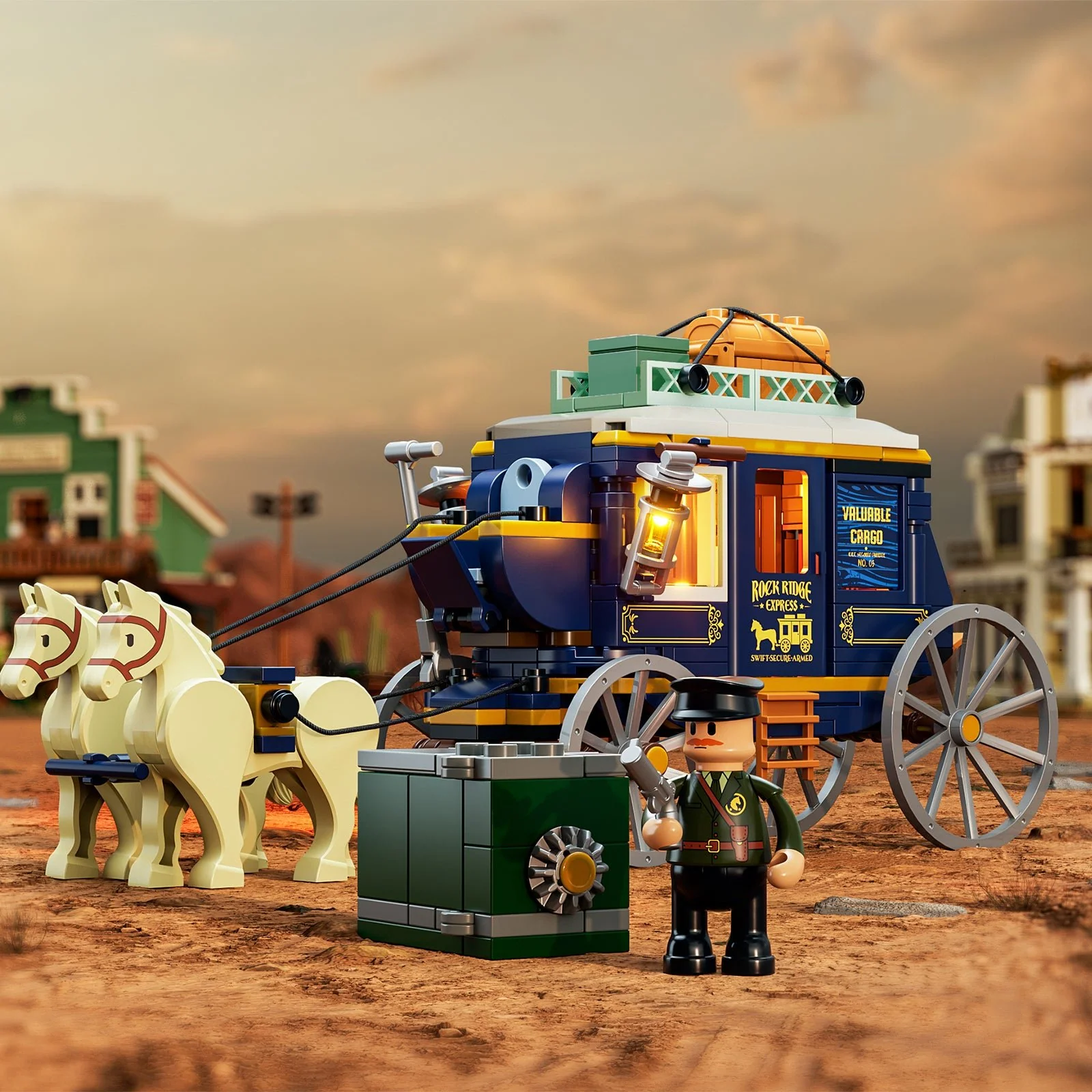 Treasure Stagecoach L9099 Western Vault Wagon with Three Light Effects