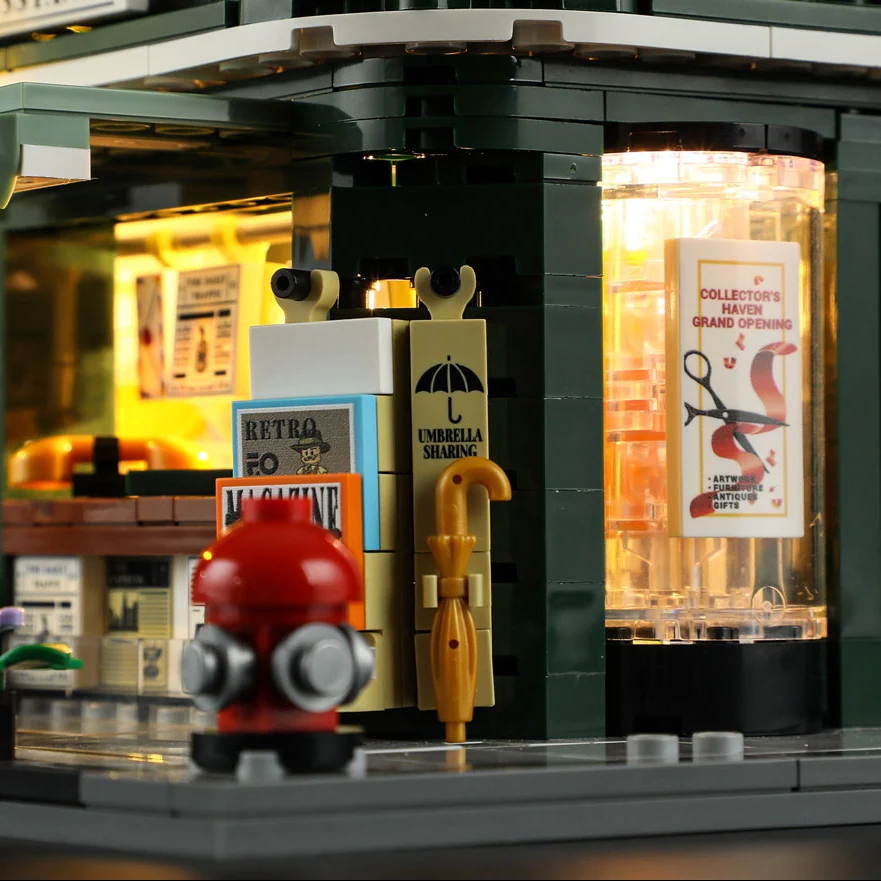Lumibricks Newsstand Corner Kiosk Building Set with Lights