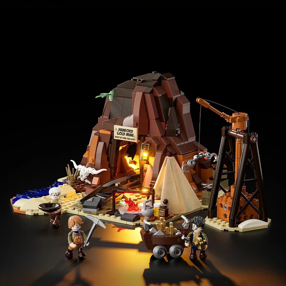 Old West Gold Mine Building Set with Camp Lighting