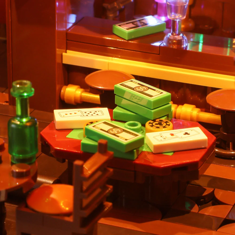 Western Saloon Building Block Set with 3 Minifigures and Lights