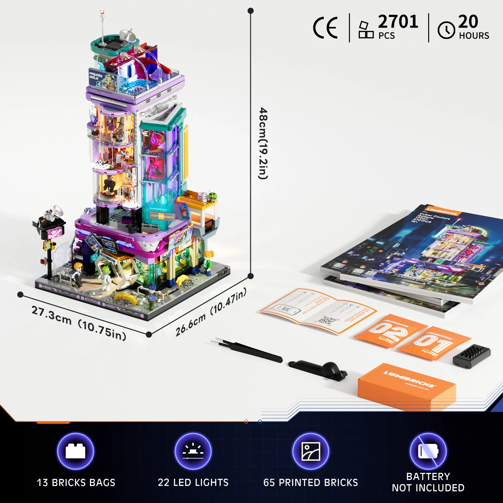 Cyber Couture Galleria Cyberpunk Lighted Building Set with Rooftop Runway