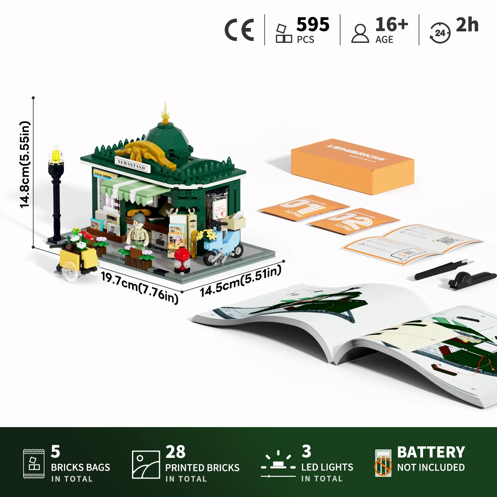Lumibricks Newsstand Corner Kiosk Building Set with Lights