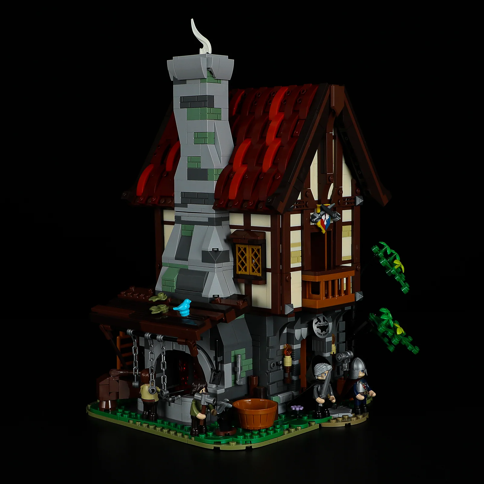 Forge House 1595-Piece Medieval Workshop Building Set with Lights