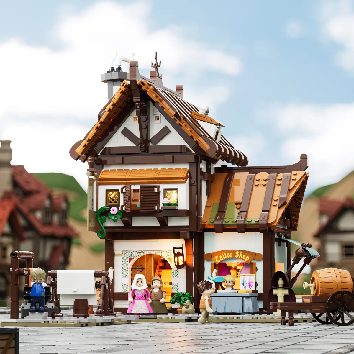 Medieval Tailor Shop Lighted Three-Floor Building Set