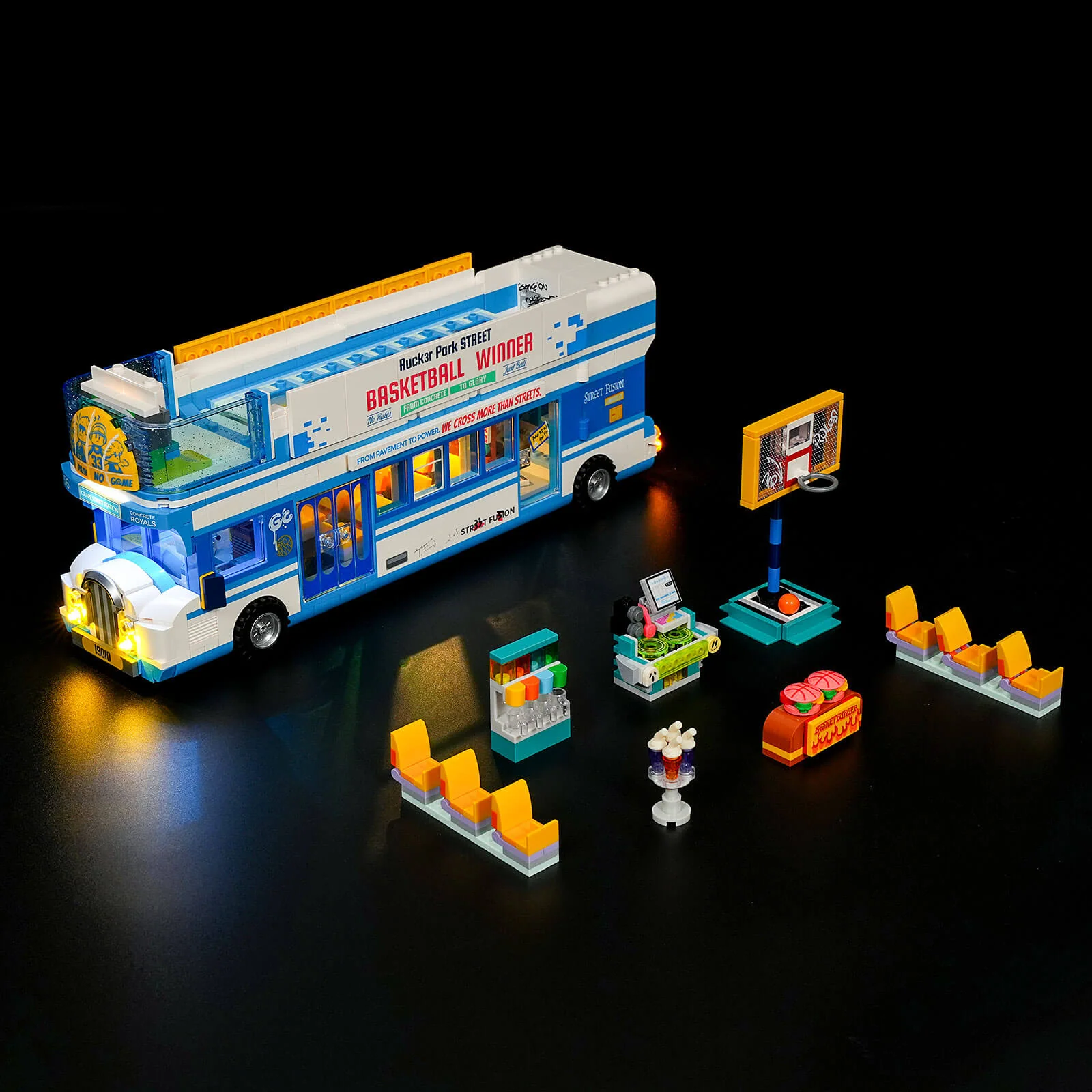 Streetball Tour Bus Double-Decker Building Set with 9 Lights