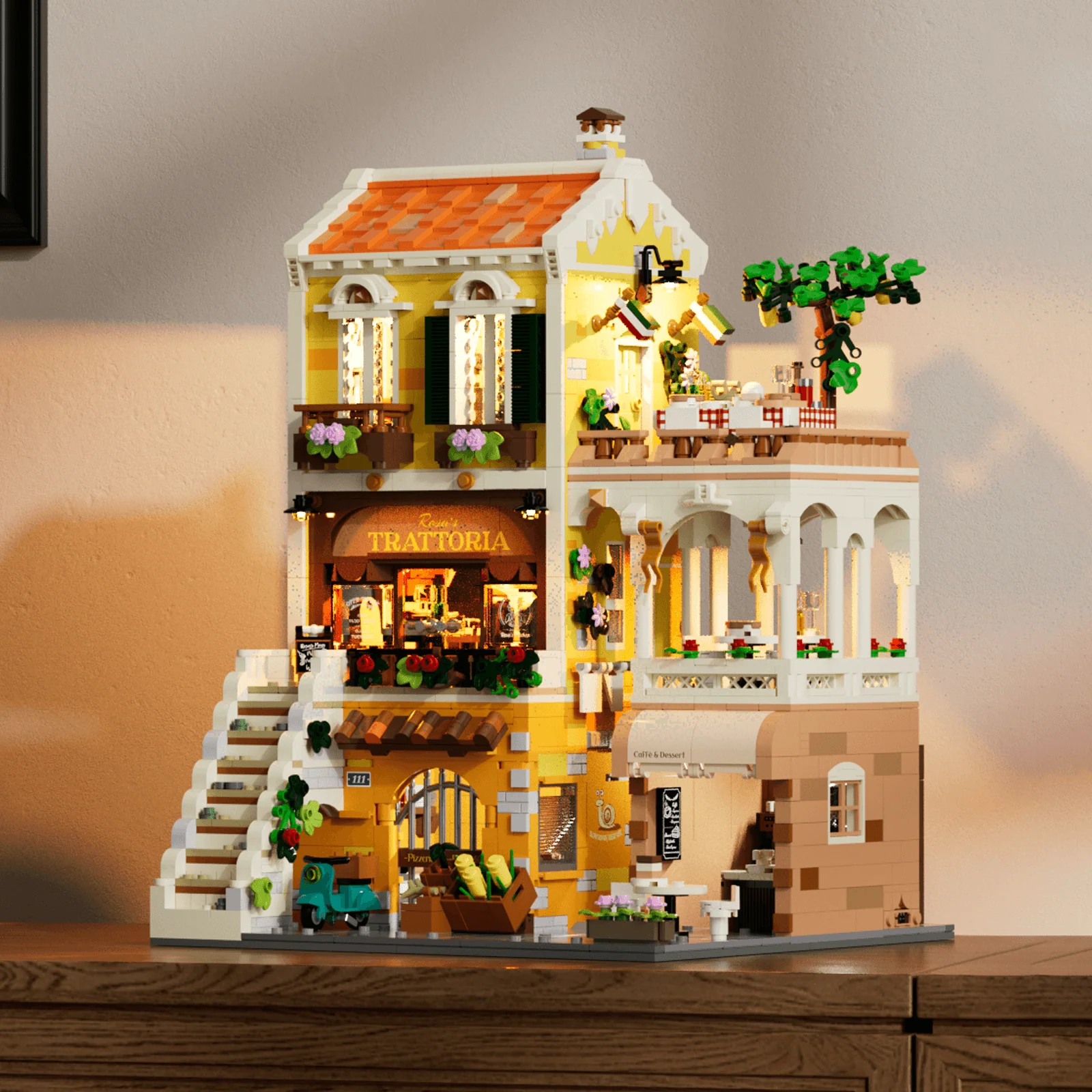 Italian Homestyle Restaurant Modular Street Building Set for Display