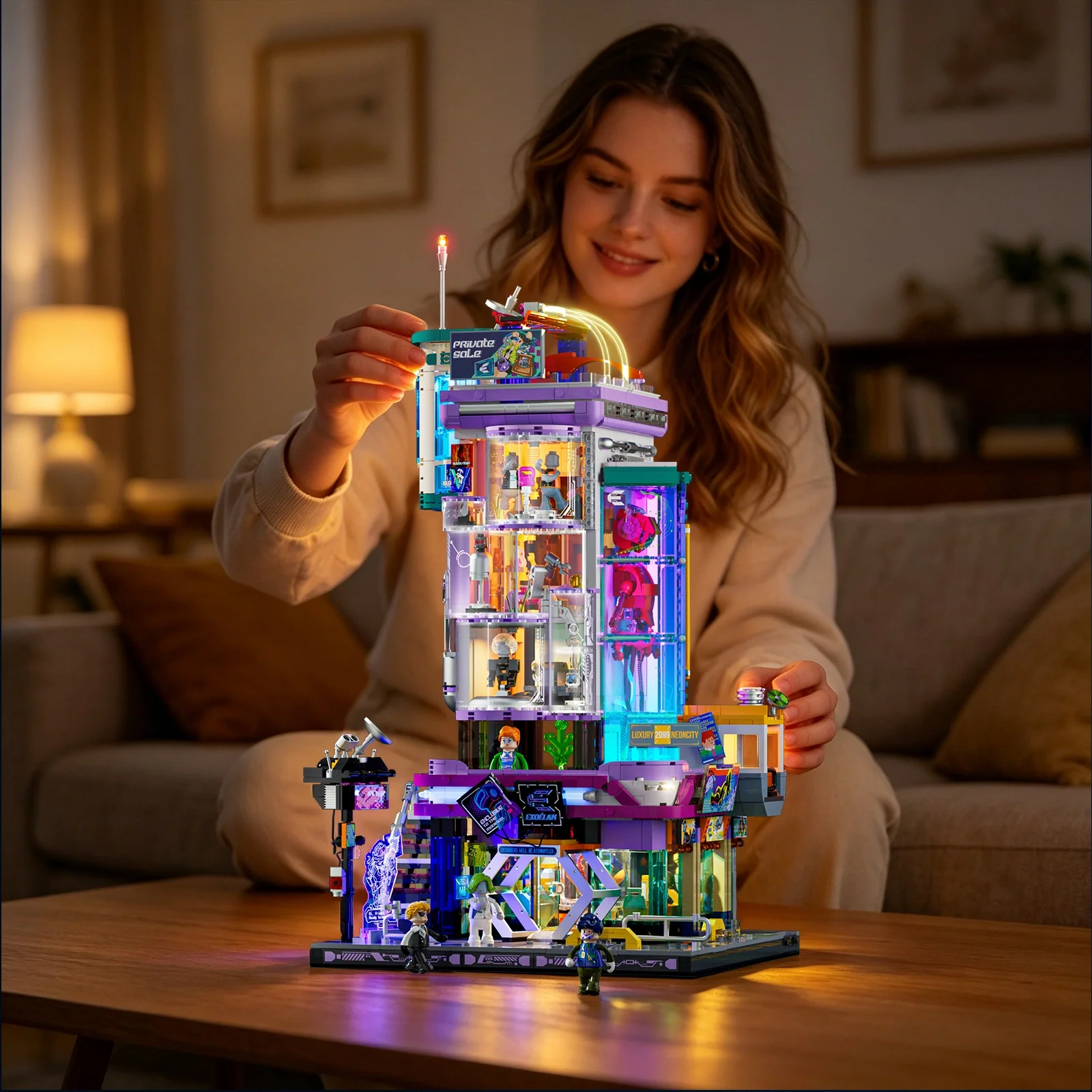 Cyber Couture Galleria Cyberpunk Lighted Building Set with Rooftop Runway