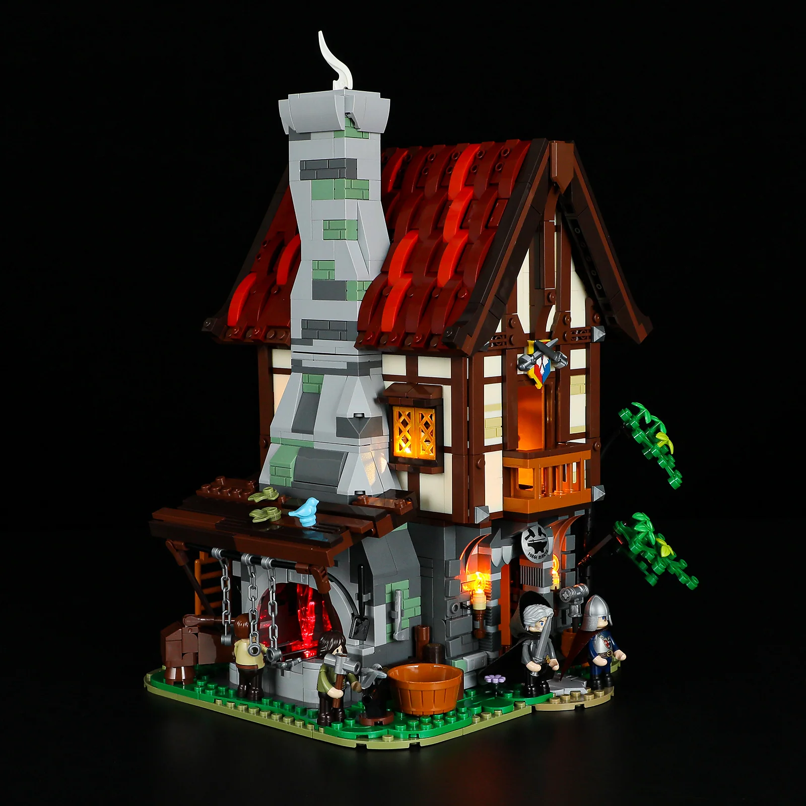 Forge House 1595-Piece Medieval Workshop Building Set with Lights