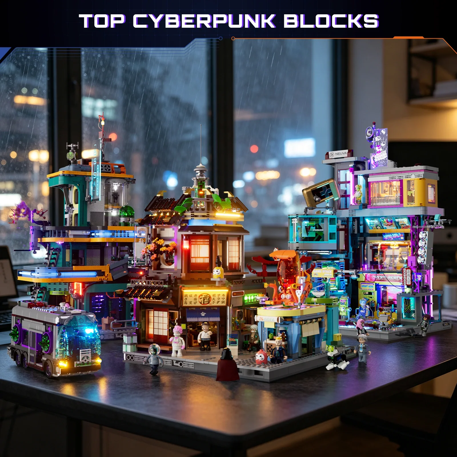 Izakaya Cyberpunk Building Set with 20 LED Lights