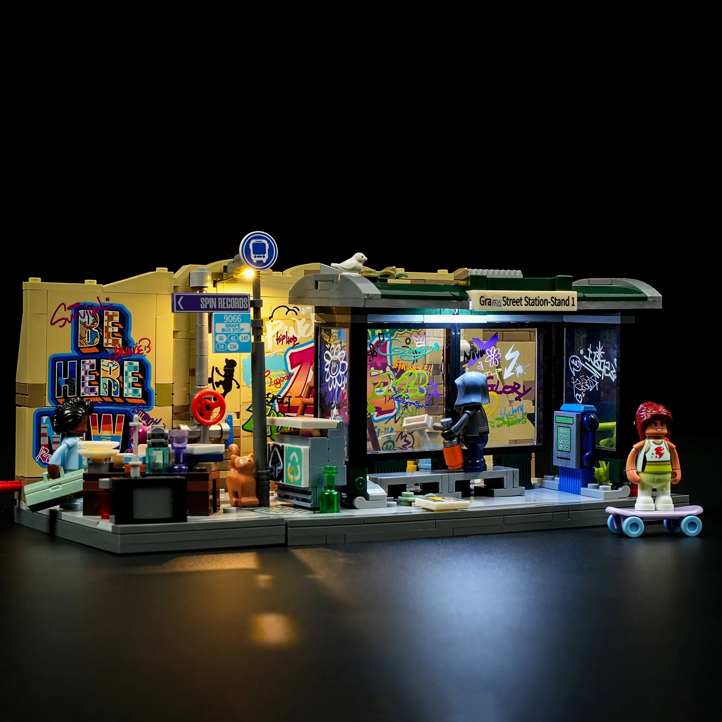 Graffiti Bus Stop 90s New York Street Building Set with LED Lights