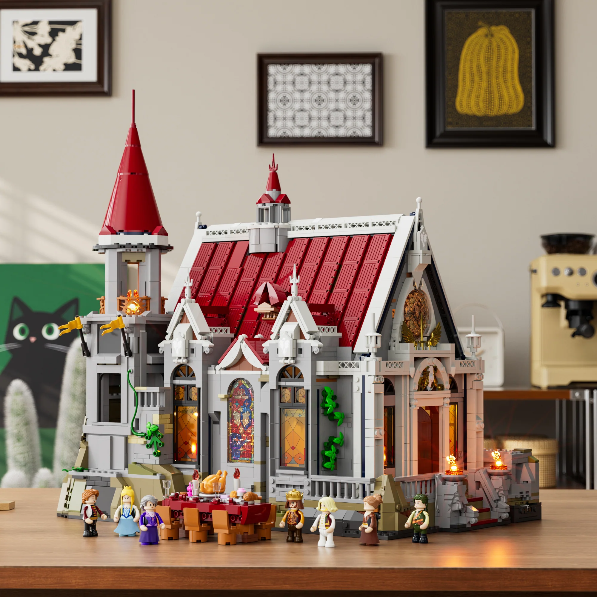 Castle Banquet Hall L9071 Medieval Brick Build with Stained Glass Lights