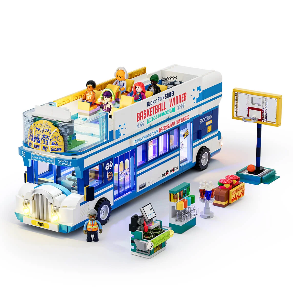 Streetball Tour Bus Double-Decker Building Set with 9 Lights