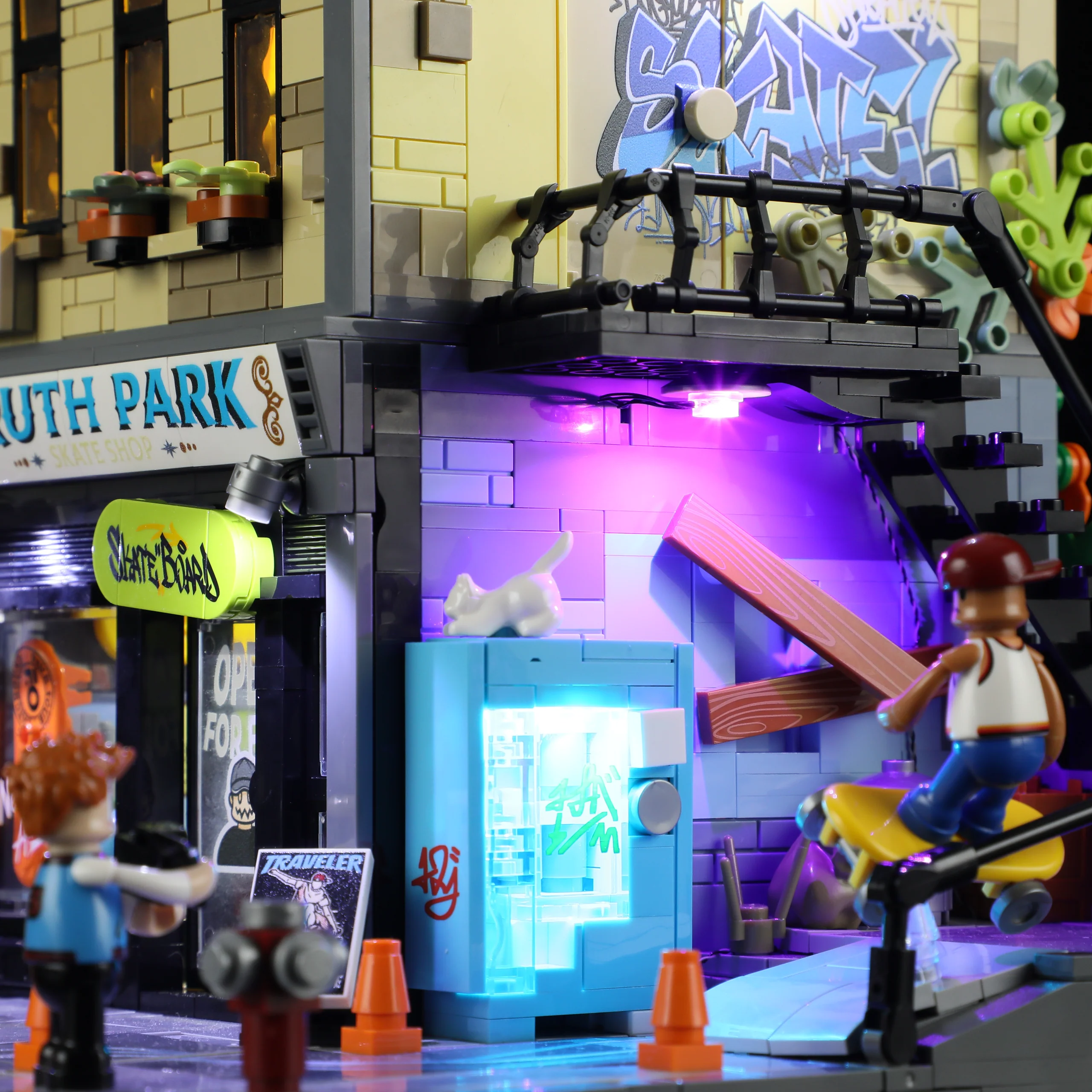 Skate Shop Street Scene Building Set with Graffiti and Lights