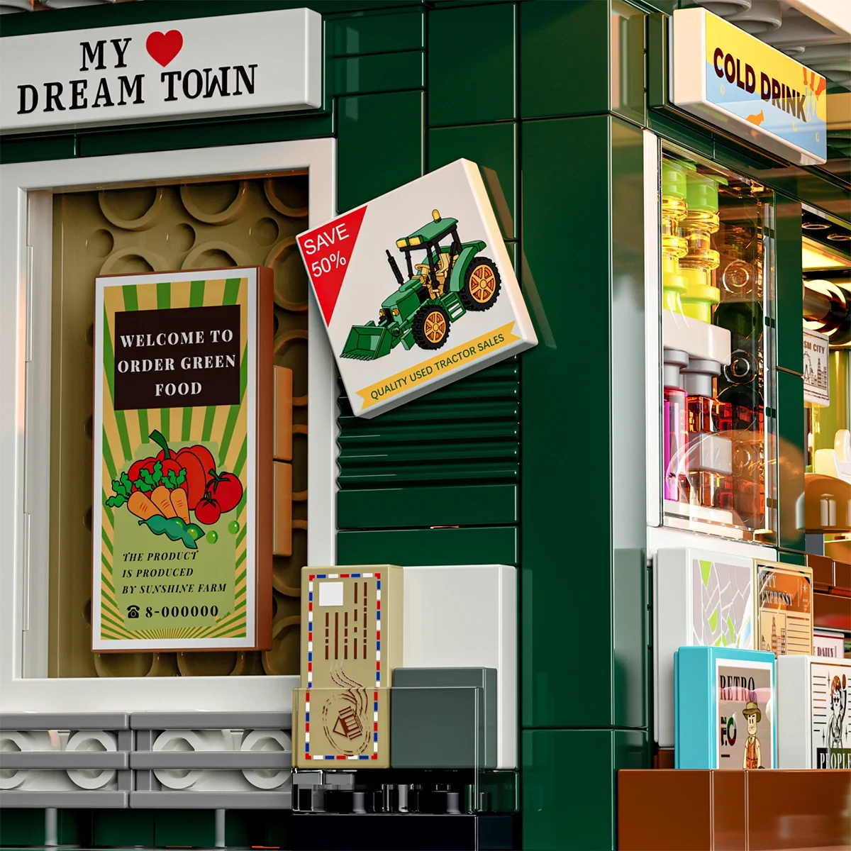 Lumibricks Newsstand Corner Kiosk Building Set with Lights
