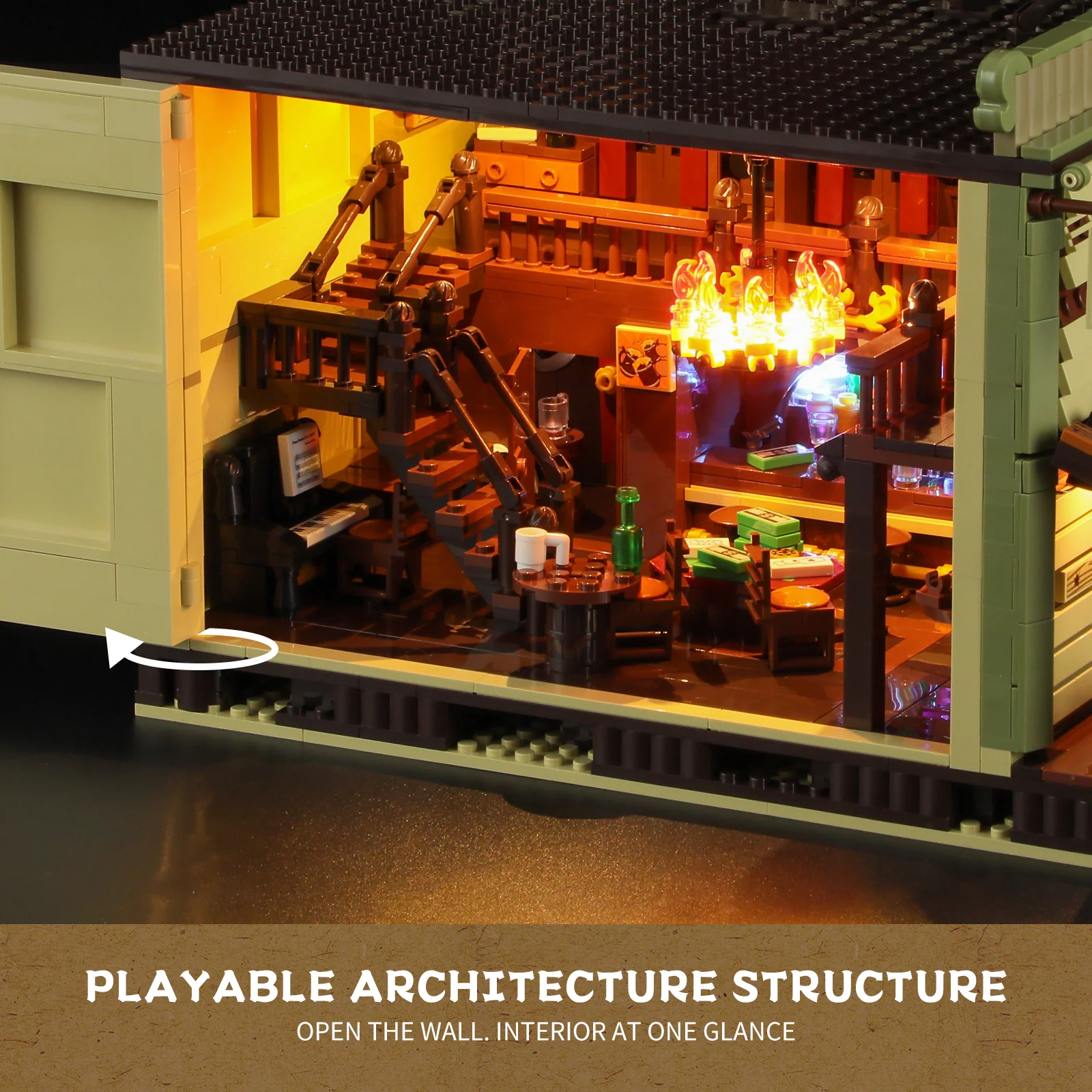 Western Saloon Building Block Set with 3 Minifigures and Lights