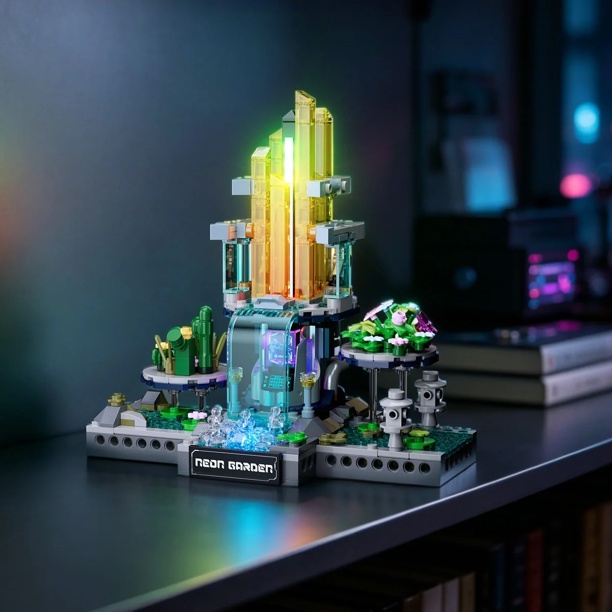 Neon Garden Cyberpunk Building Set with Sound-Reactive RGB Lights