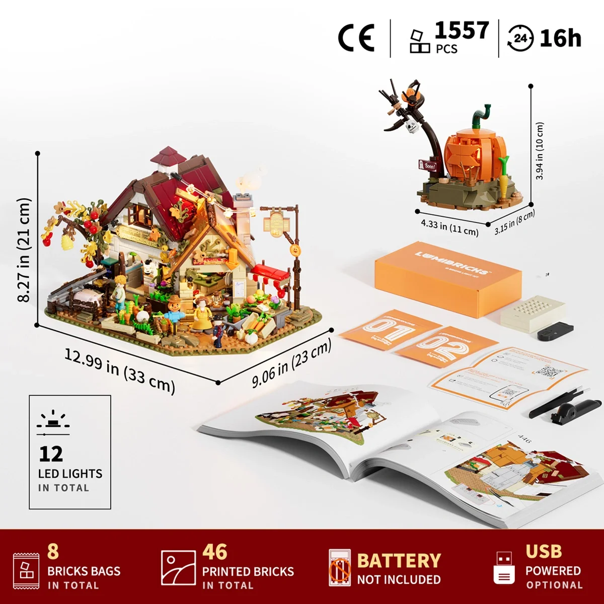 Autumn Farmhouse Halloween Building Set with 12 LED Lights