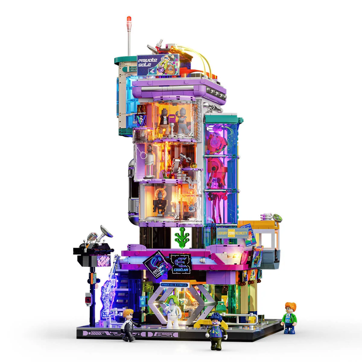 Cyber Couture Galleria Cyberpunk Lighted Building Set with Rooftop Runway