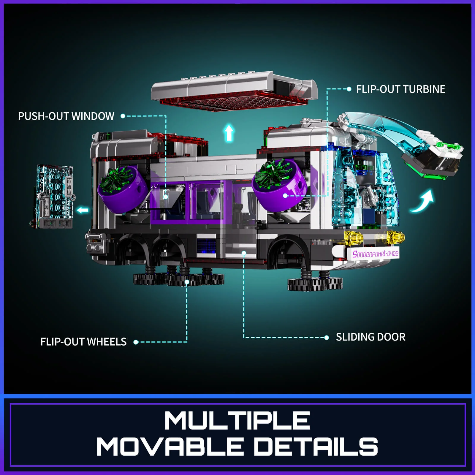 Future Bus Cyberpunk Building Set with Neon Lights
