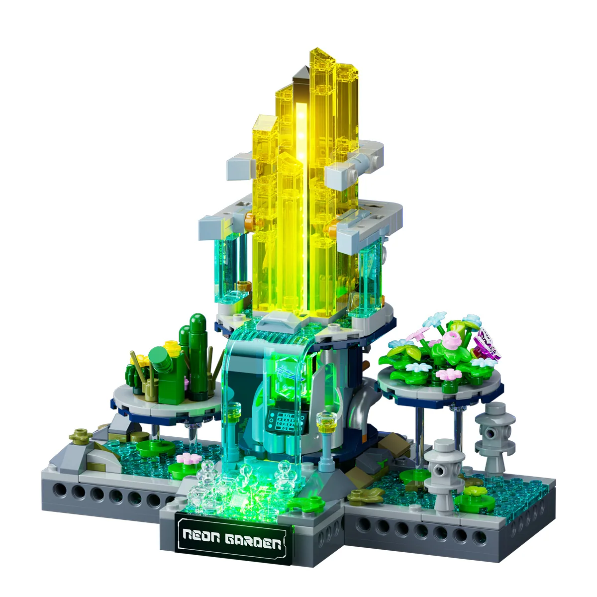 Neon Garden Cyberpunk Building Set with Sound-Reactive RGB Lights