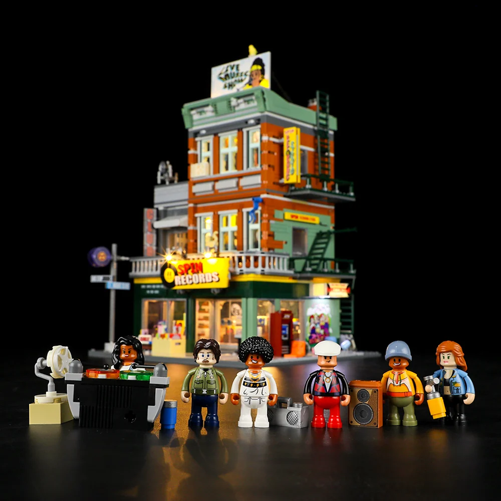 Record Store Building Set with 90s Hip-Hop Street Style