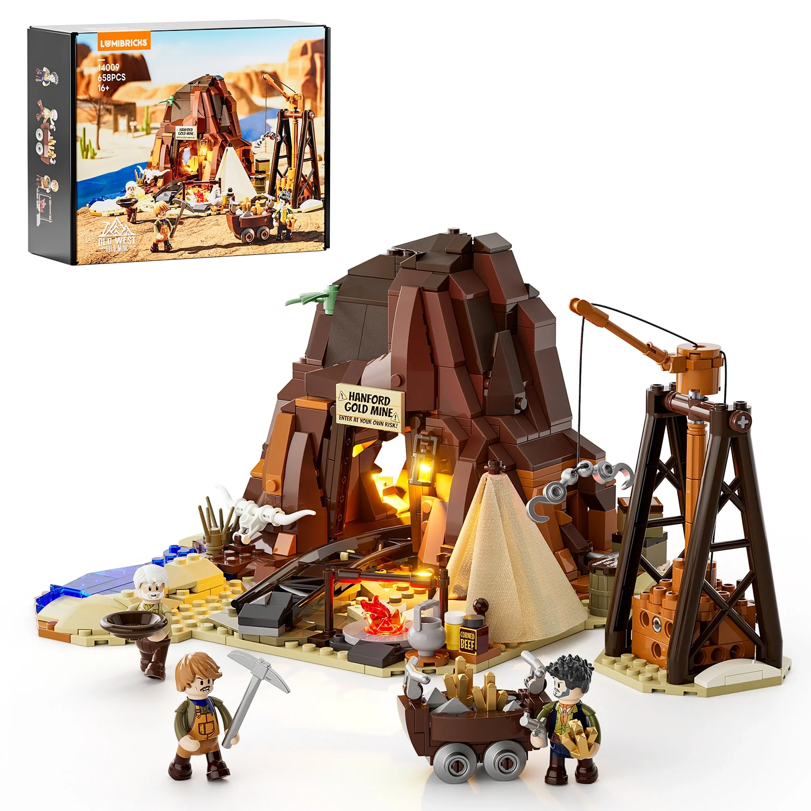 Old West Gold Mine Building Set with Camp Lighting