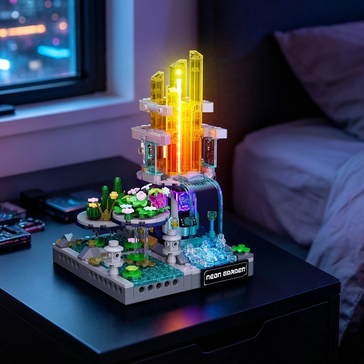 Neon Garden Cyberpunk Building Set with Sound-Reactive RGB Lights