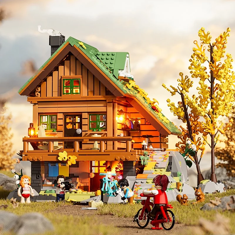 Mountain Cabin Building Set with Detachable Floors and Lighting